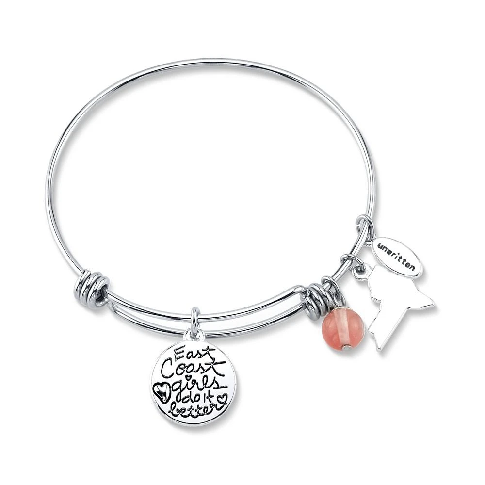 商品Unwritten|I Love NY Charm and Cherry Quartz (8mm) Bangle Bracelet in Stainless Steel,价格¥145,第3张图片详细描述