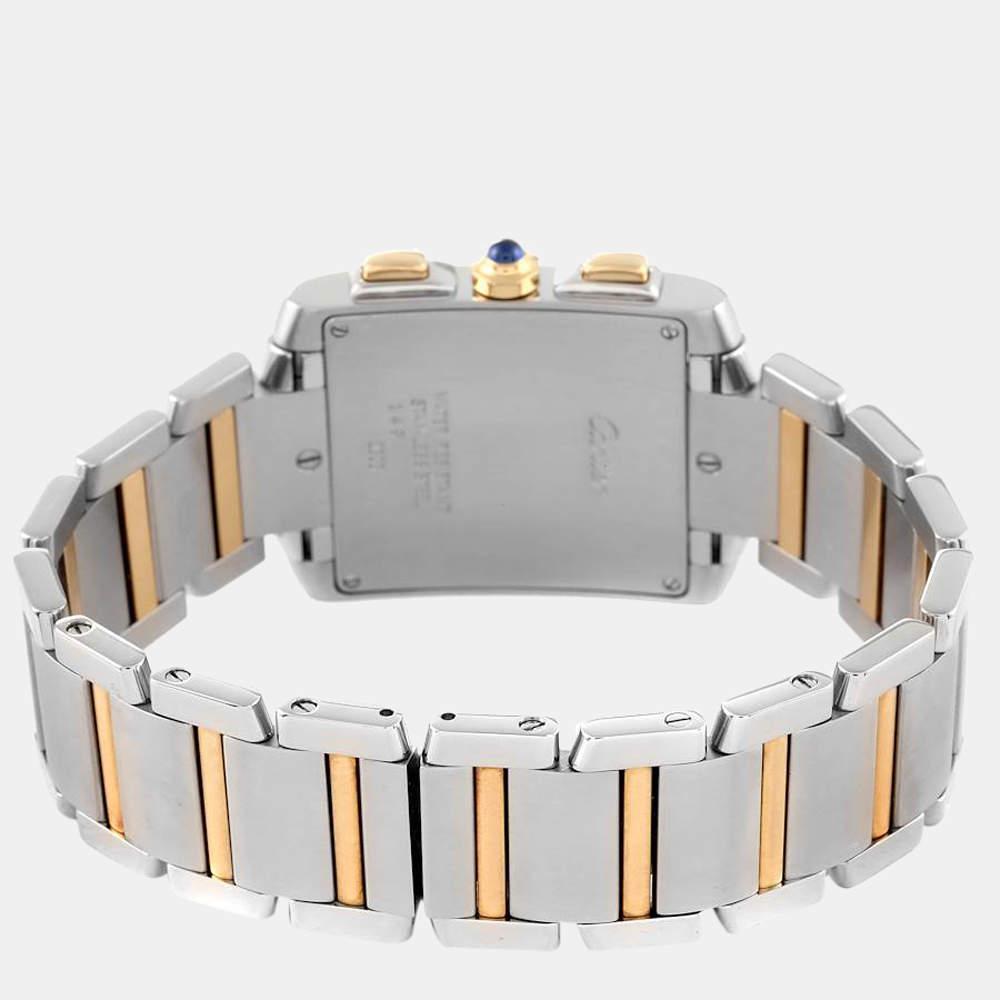 商品[二手商品] Cartier|Cartier Silver 18k Yellow Gold And Stainless Steel Tank Francaise W51004Q4 Quartz Men's Wristwatch 28 mm,价格¥34390,第6张图片详细描述