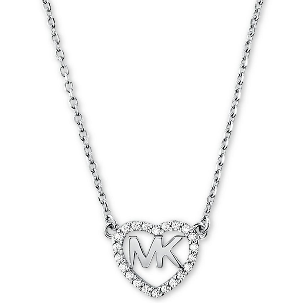 Sterling Silver Crystal Heart Logo Pendant Necklace, 16" + 2" extender商品第1张图片规格展示