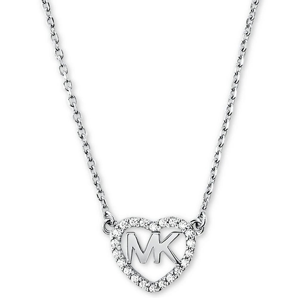 商品Michael Kors|Sterling Silver Crystal Heart Logo Pendant Necklace, 16" + 2" extender,价格¥945,第1张图片