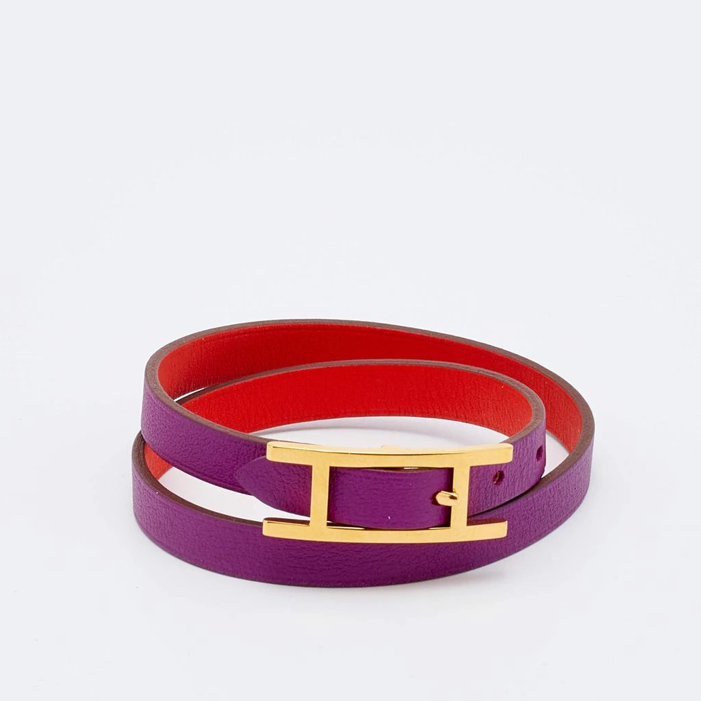 商品[二手商品] Hermes|Hermès Behapi Orange & Purple Leather Double Tour Reversible Bracelet XS,价格¥2514,第2张图片详细描述