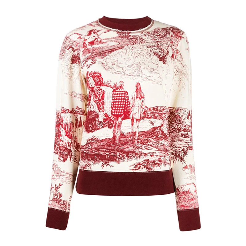 商品Chloé|Chloe' 蔻依 女士白色酒红色圆领印花卫衣 CHC19WJH06-487-91T,价格¥1832,第1张图片