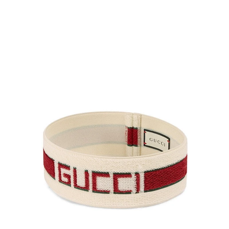 商品Gucci|【预售3-7天】GUCCI/古驰 女士绿红拼色弹性面料条纹发带 499681 3G086 9266,价格¥2167,第5张图片详细描述