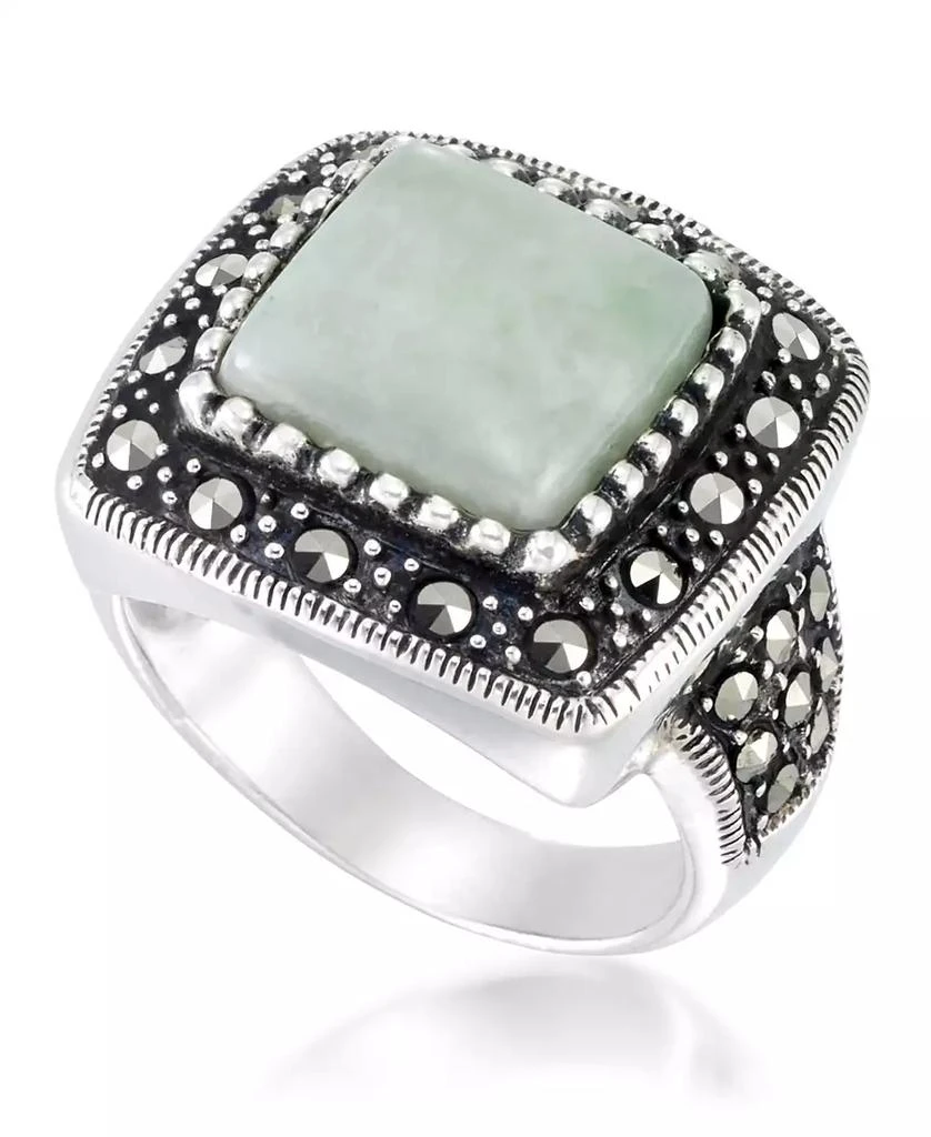 商品Macy's|Jade (11 x 11mm) & Marcasite Square Ring in Sterling Silver,价格¥300,第1张图片