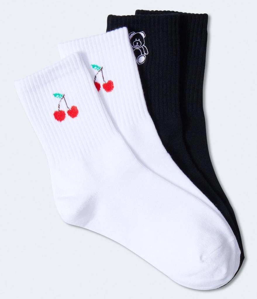 商品Aeropostale|Aeropostale Cherries & Teddy Bear Crew Sock 2-Pack,价格¥45,第1张图片