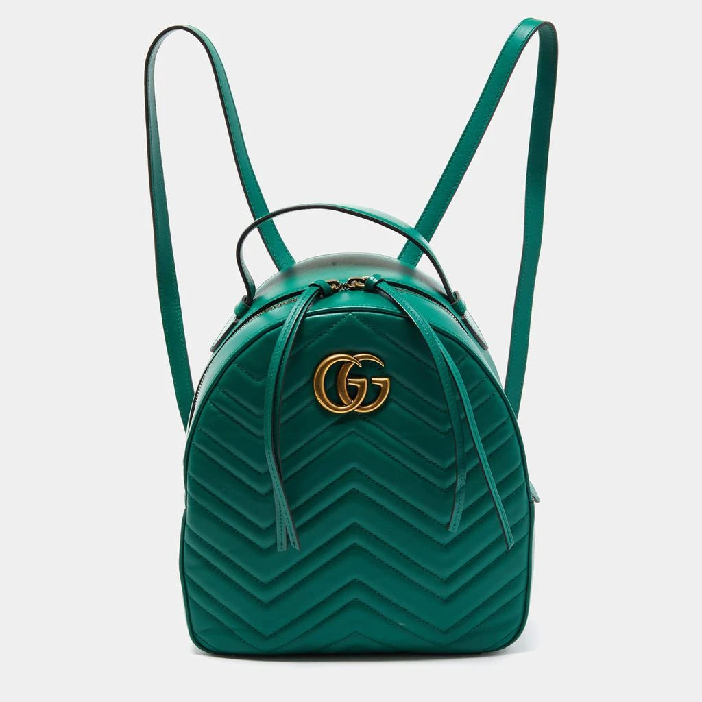 商品[二手商品] Gucci|Gucci Green Matelassé Leather GG Marmont Backpack,价格¥9976,第1张图片