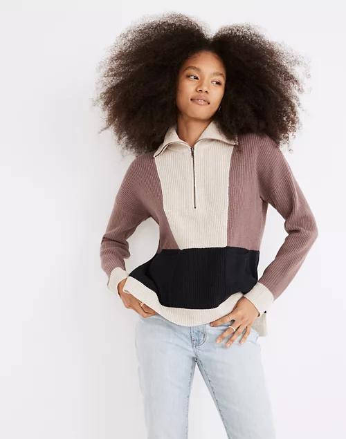 商品Madewell|Glenbrook Half-Zip Pullover Sweater in Colorblock,价格¥261,第1张图片