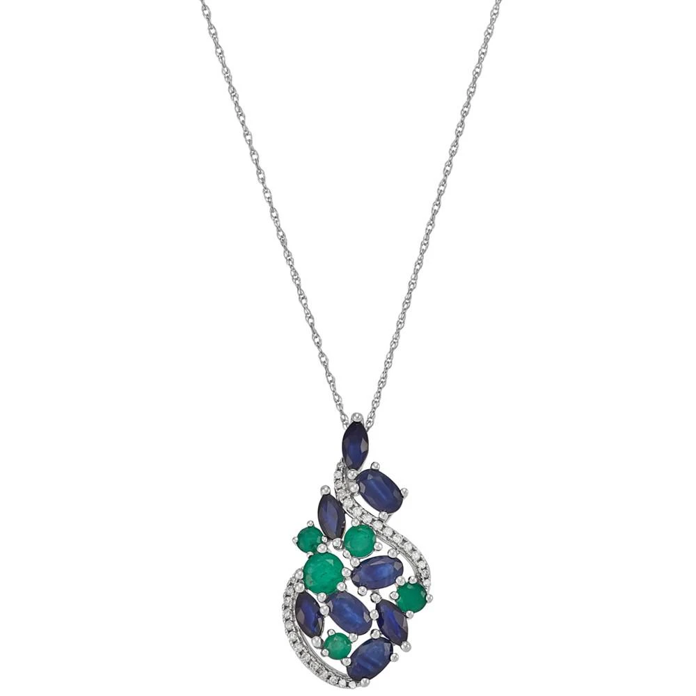 商品Macy's|Multi-Gemstone  (2-7/8 ct. t.w.) & Diamond (1/10 ct. t.w.) Openwork Cluster 18" Pendant Necklace in 14k White Gold,价格¥9836,第1张图片