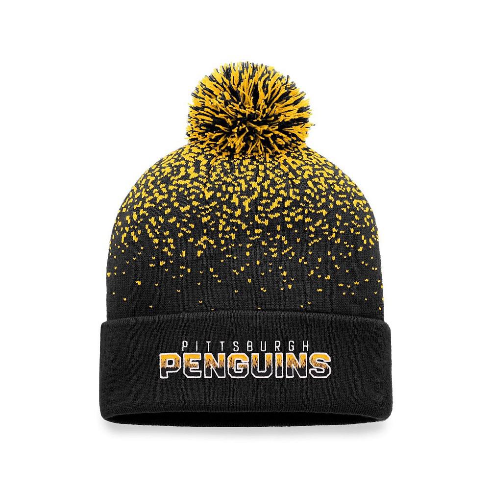 Men's Branded Black Pittsburgh Penguins Iconic Gradient Cuffed Knit Hat with Pom商品第1张图片规格展示