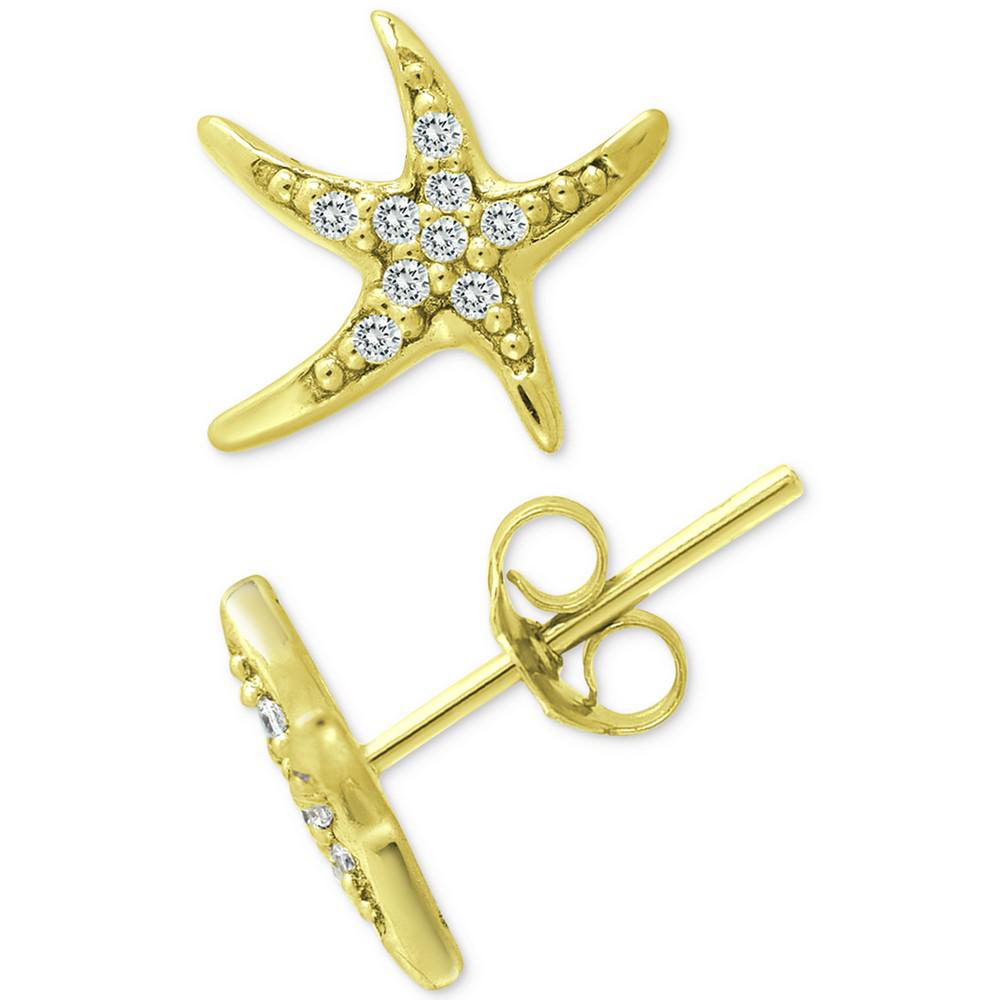 Cubic Zirconia Starfish Stud Earrings in 18k Gold-Plated Sterling Silver, Created for Macy's商品第3张图片规格展示