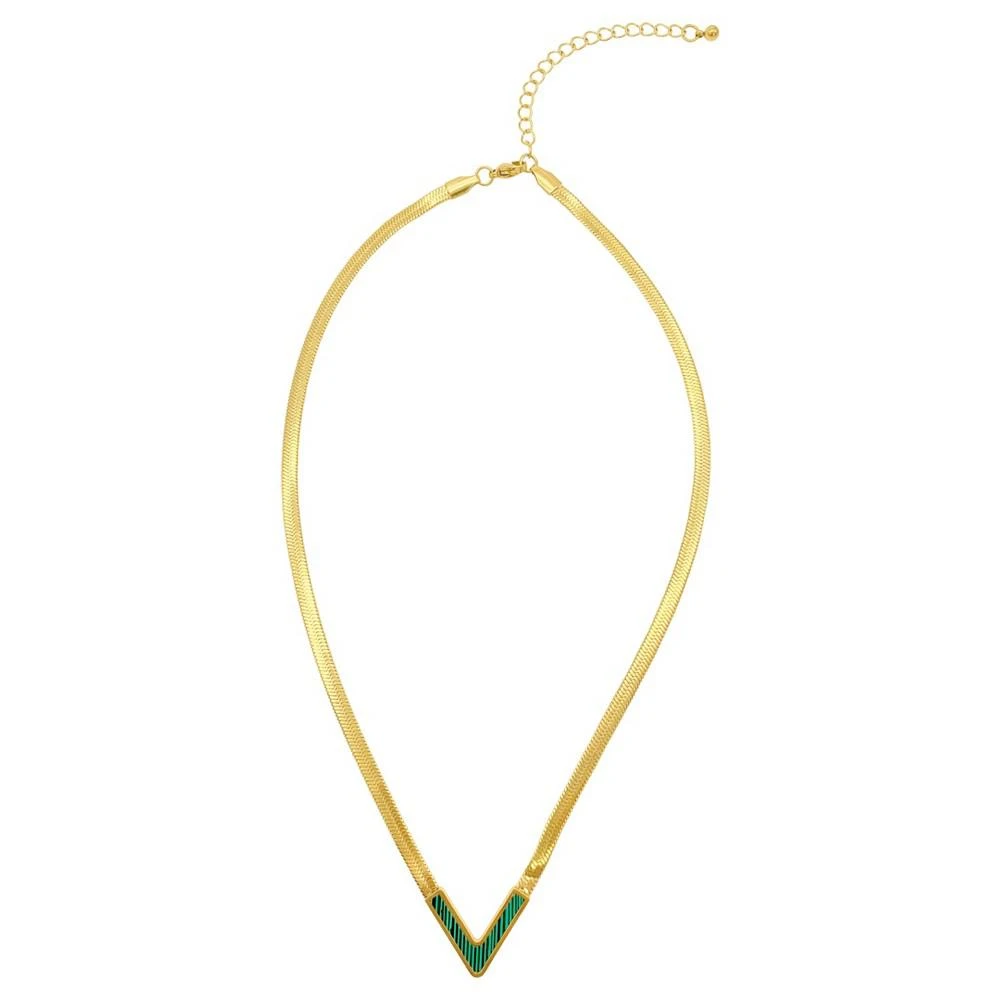 商品ADORNIA|14K Gold-Tone Plated Herringbone Chain with Green Stone Necklace,价格¥184,第1张图片