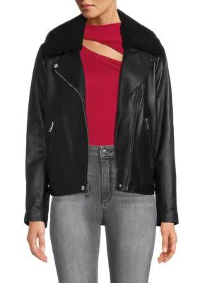 Missy Faux Fur Leather Jacket商品第1张图片规格展示