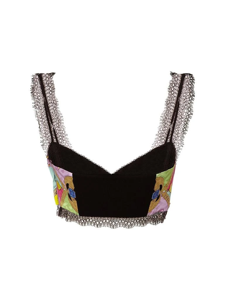 商品Versace|Fan Printed Twill & Lace Bra Top,价格¥5072,第3张图片详细描述