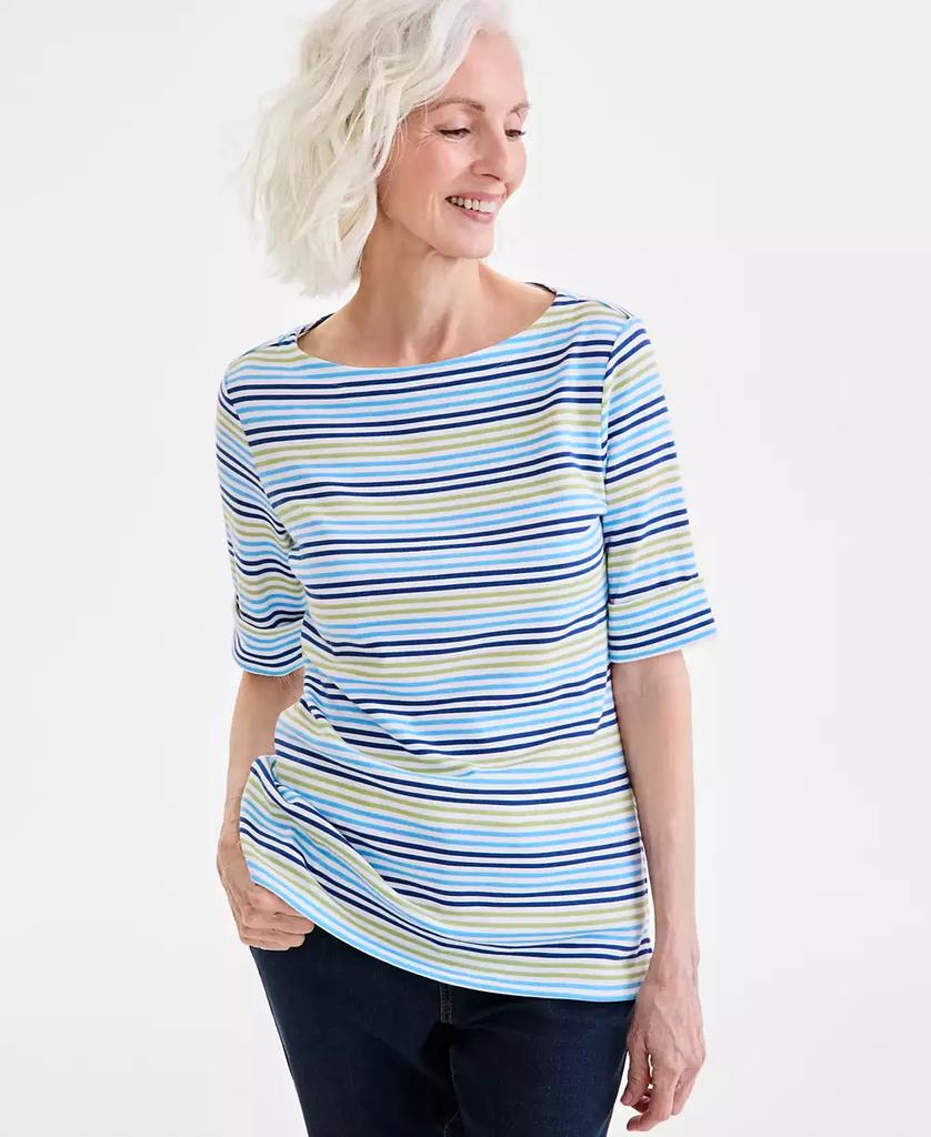 Style & Co Women's Striped Elbow-Sleeve Top, Exclusively at