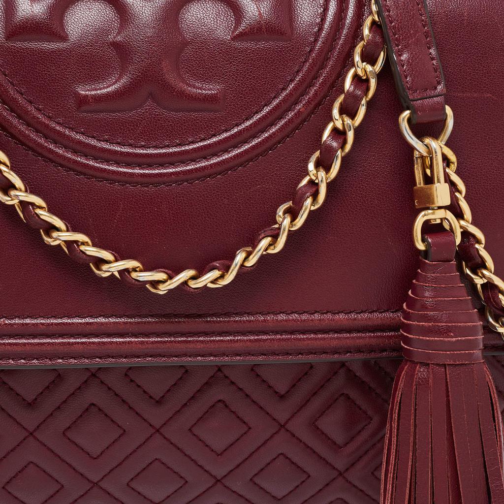 商品[二手商品] Tory Burch|Tory Burch Burgundy Quilted Leather Large Fleming Shoulder Bag,价格¥2984,第7张图片详细描述