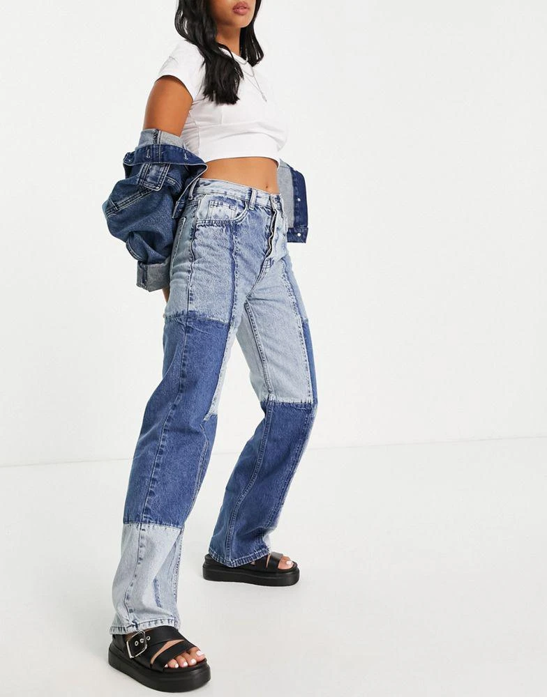 商品Topshop|Topshop Petite patchwork 90s straight jeans in black,价格¥375,第4张图片详细描述
