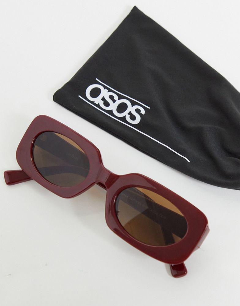 ASOS DESIGN mid square sunglasses in red with tonal lens商品第3张图片规格展示