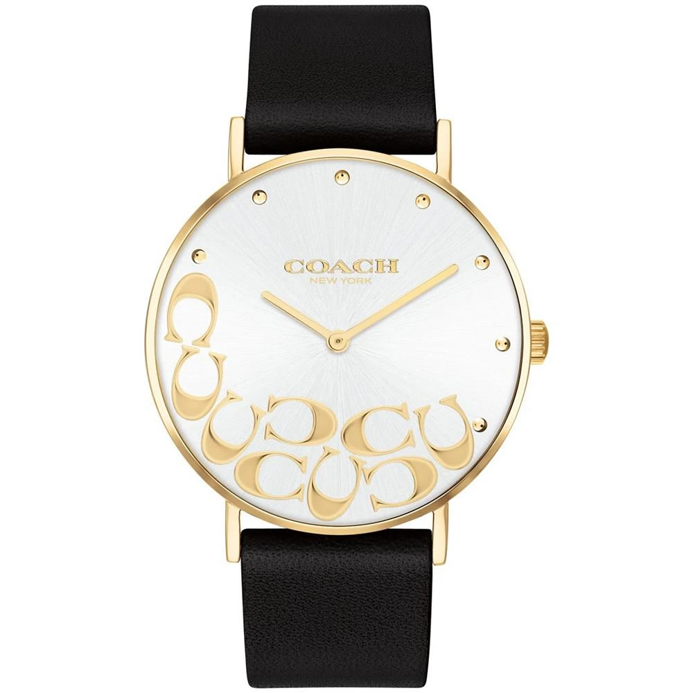 商品Coach|Women's Perry Black Leather Strap Watch,价格¥986,第1张图片