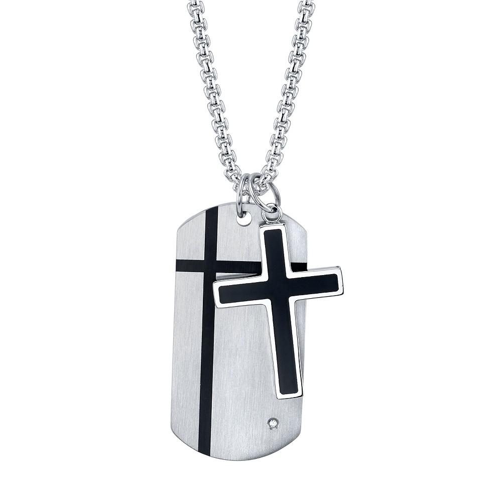 Cross and Tag Pendant in Stainless Steel, 24" Chain商品第1张图片规格展示