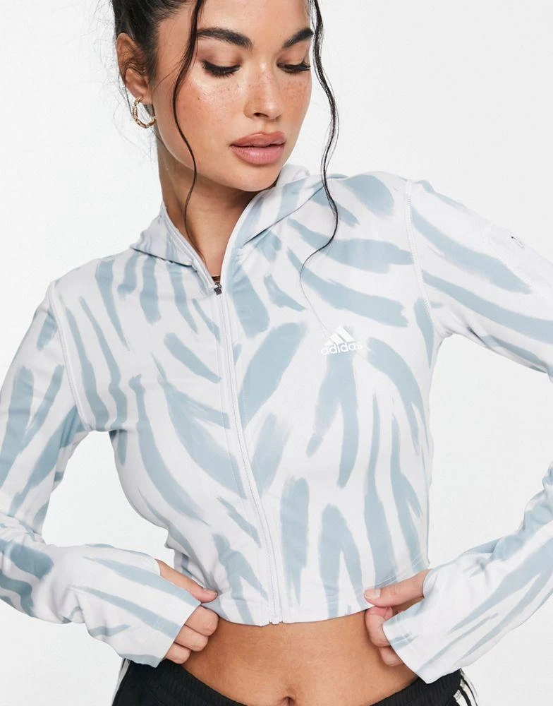 商品Adidas|adidas Running Run Icons printed long sleeve hooded top in white and blue,价格¥486,第4张图片详细描述