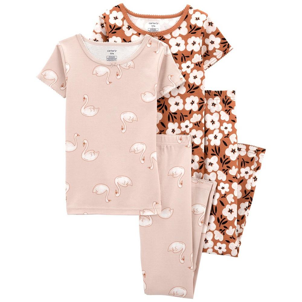Big Girls Pajama and Short Sleeves T-shirt, 4-Piece Set商品第1张图片规格展示
