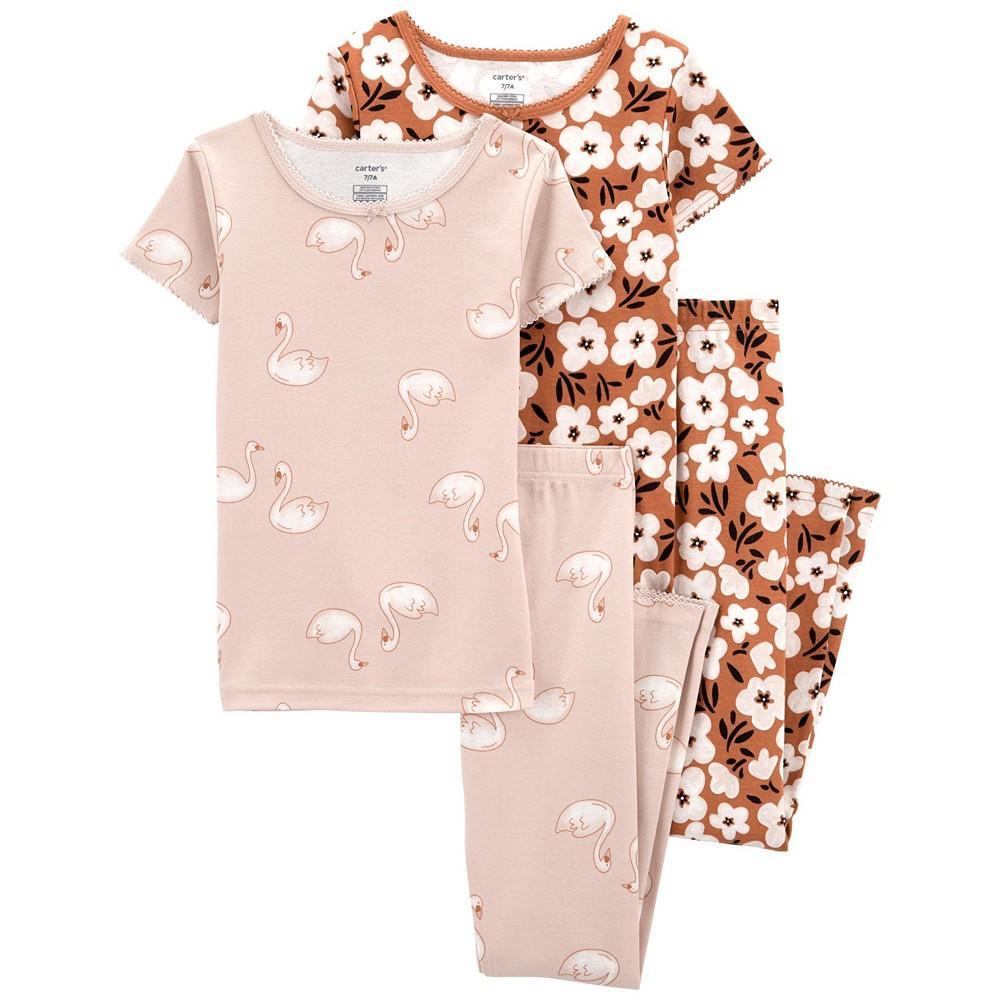 商品Carter's|Big Girls Pajama and Short Sleeves T-shirt, 4-Piece Set,价格¥129,第1张图片