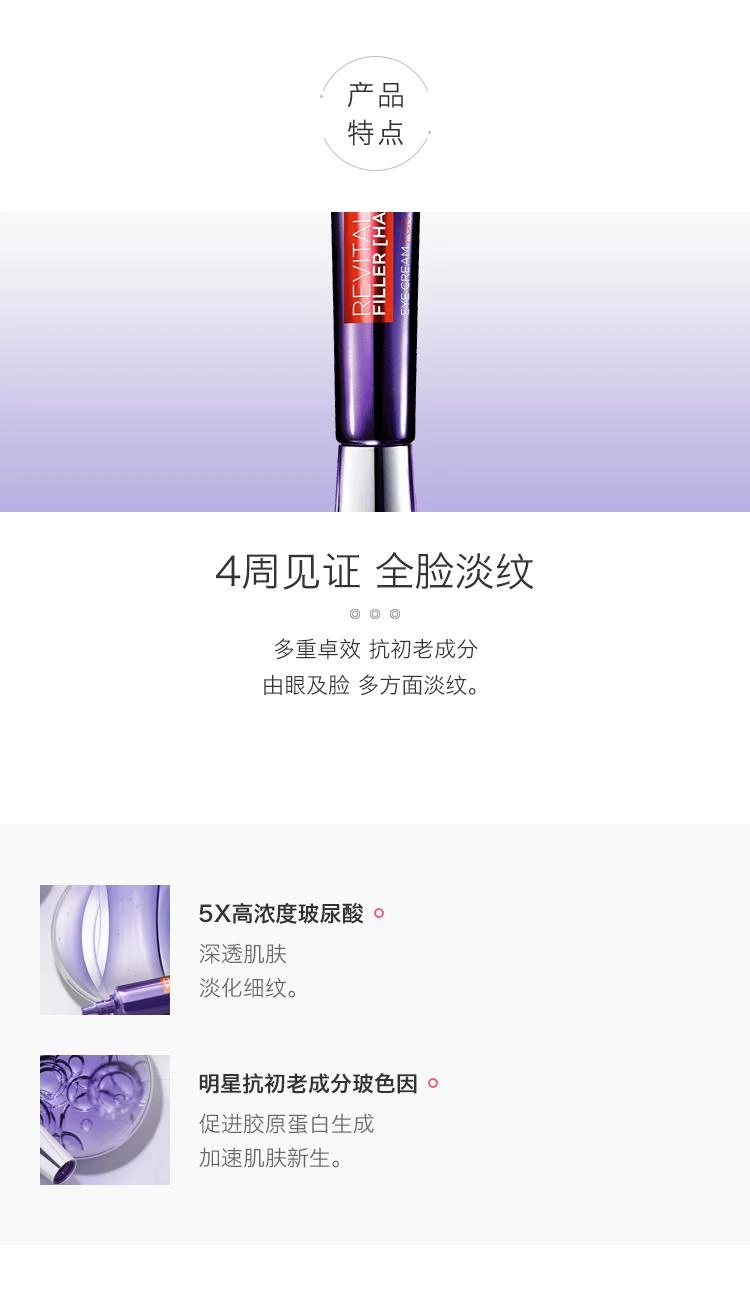 商品L'Oreal Paris|复颜玻尿酸水光充盈 全脸淡纹眼霜三件装 (眼霜 30g x 3),价格¥1019,第3张图片详细描述