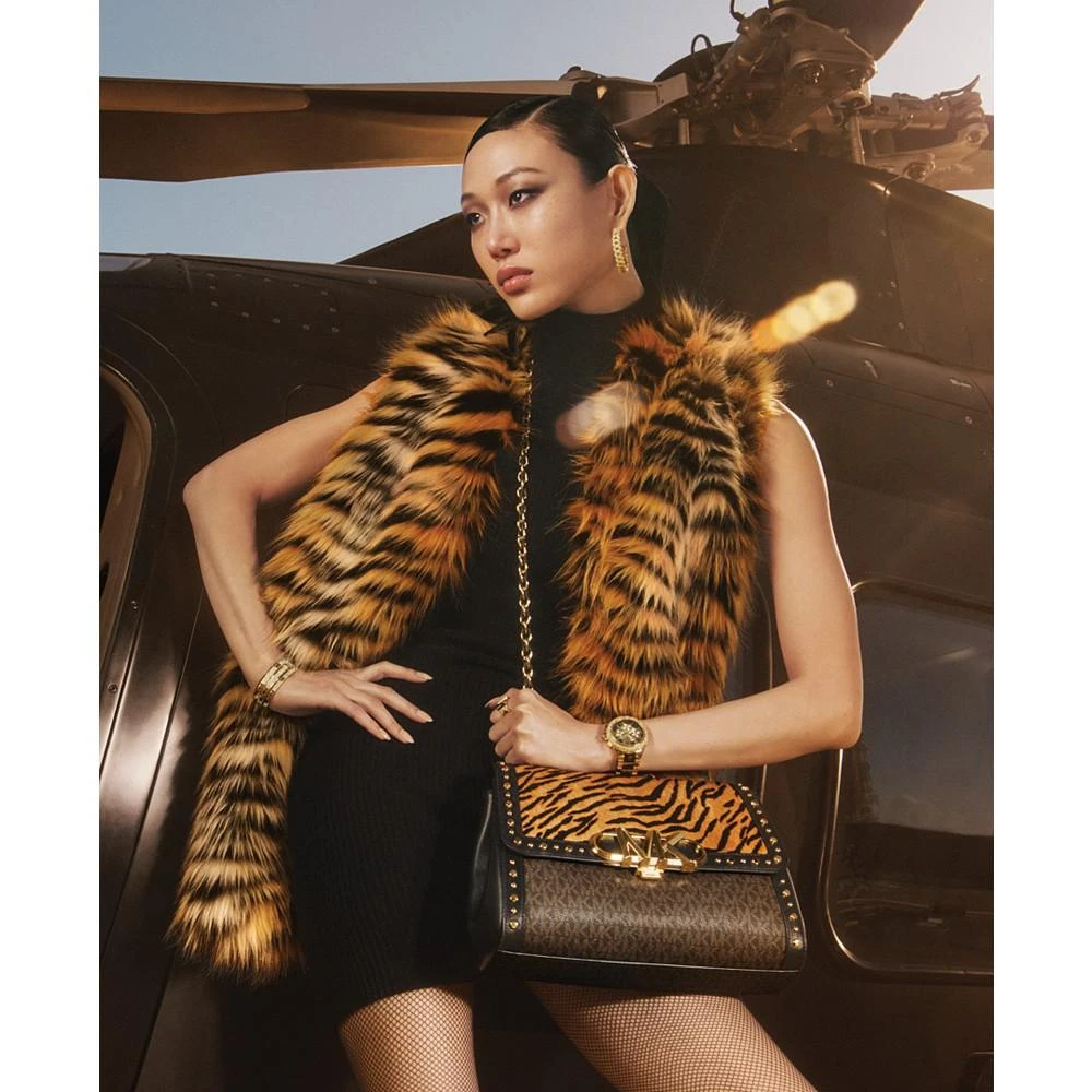 商品Michael Kors|Signature Tiger Print Calf Hair Parker Convertible Chain Shoulder Bag,价格¥2819,第5张图片详细描�述