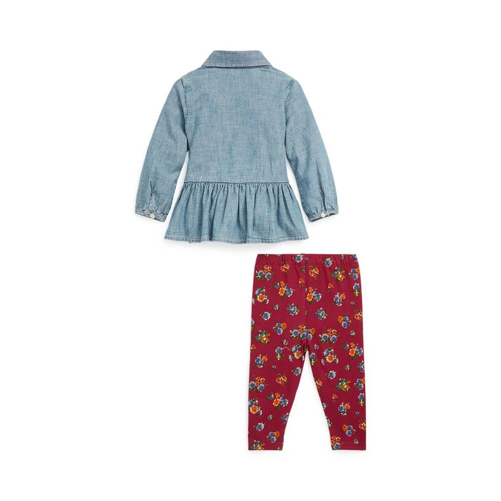 商品Ralph Lauren|Baby Girls Chambray Top and Floral Jersey Leggings Set,价格¥564,第2张图片详细描述