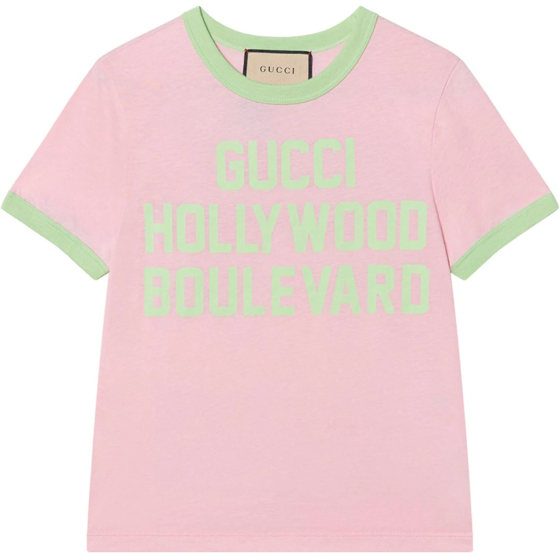 商品[国内直发] Gucci|古驰 植绒标语Logo短袖T恤 女款 粉色,价格¥2032,第4张图片详细描述