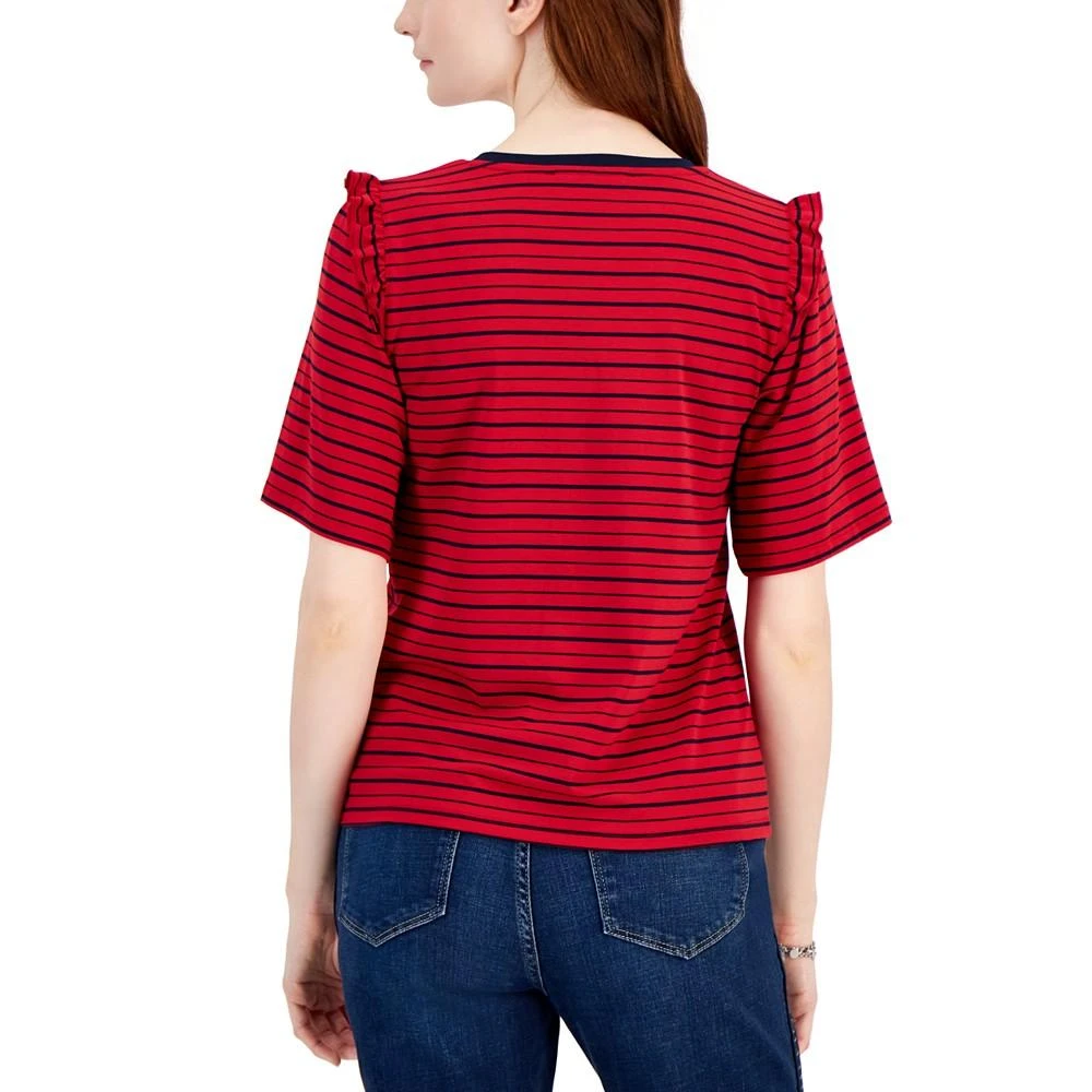 商品Tommy Hilfiger|Women's Striped Ruffle-Trim Boxy T-Shirt,价格¥153,第2张图片详细描述