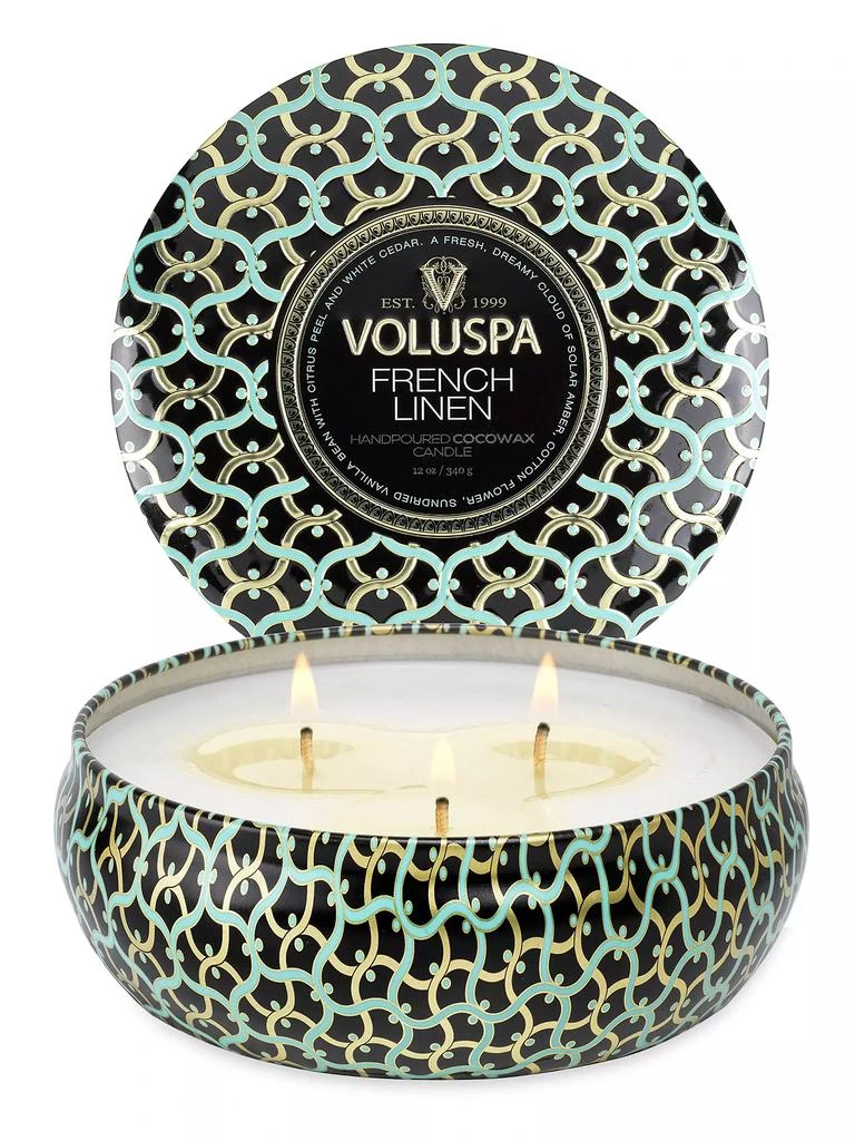 商品Voluspa|French Linen 3-Wick Tin Candle,价格¥211,第3张图片详细描述