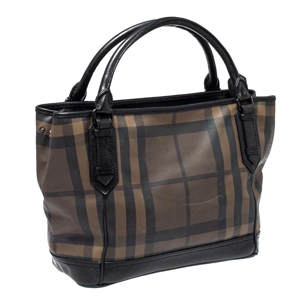 商品[二手商品] Burberry|Burberry Brown/Black Smoke Check PVC and Leather Tote,价格¥1933,第3张图片详细描述