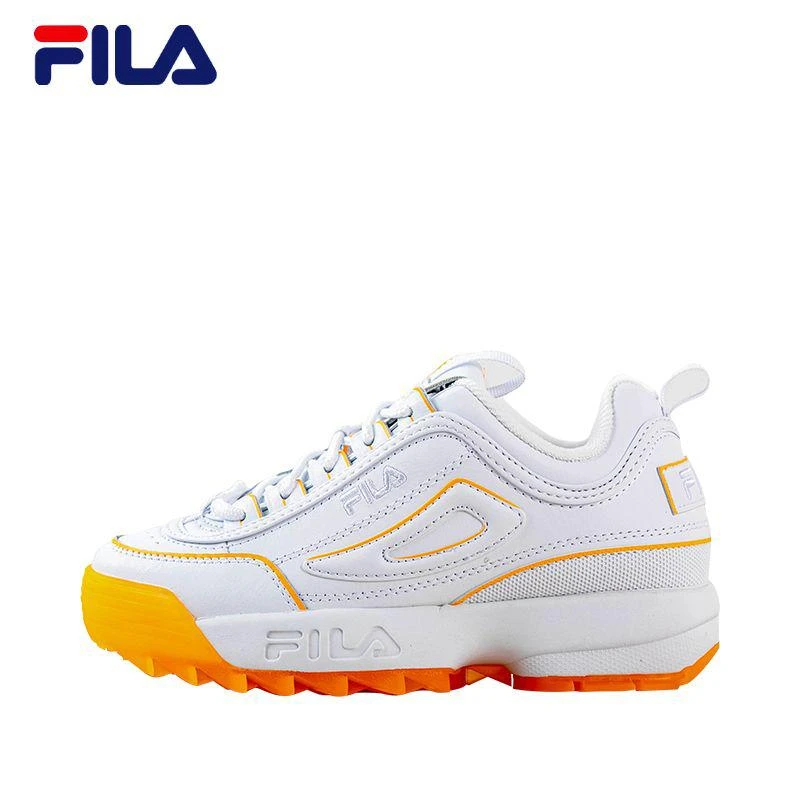 商品Fila|斐乐Fila 女鞋春夏休闲鞋复古增高运动老爹鞋 白色黄边,价格¥700,第1张图片