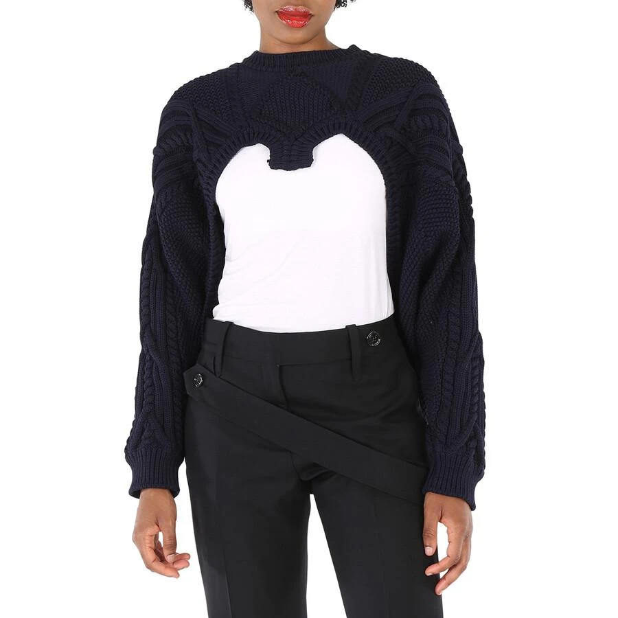 商品Burberry|Ladies Ink Blue Cable Knit Open-Front Jumper,价格¥686,第1张图片