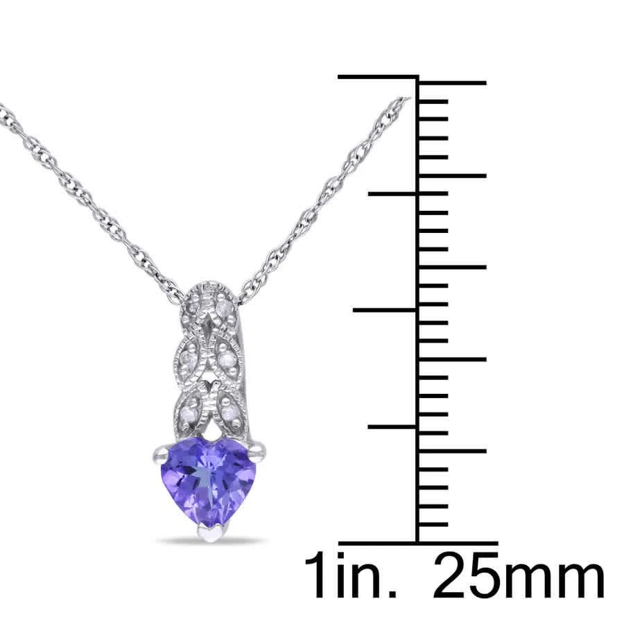商品Amour|Diamond and Heart Shaped Tanzanite Pendant with Chain In 10K White Gold,价格¥1414,第3张图片详细描述