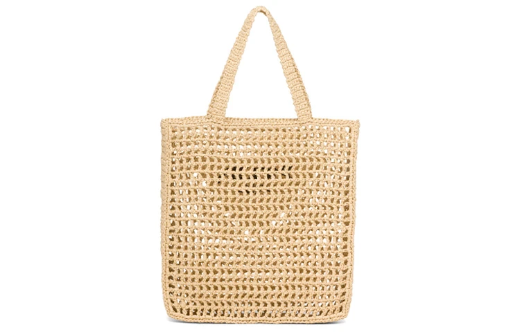 商品[国内直发] Prada|普拉达 三角形徽标刺绣Logo编织镂空 拉菲草 托特包Tote包购物袋单肩手提包 女款 沙漠黄,价格¥17205,第4张图片详细描述