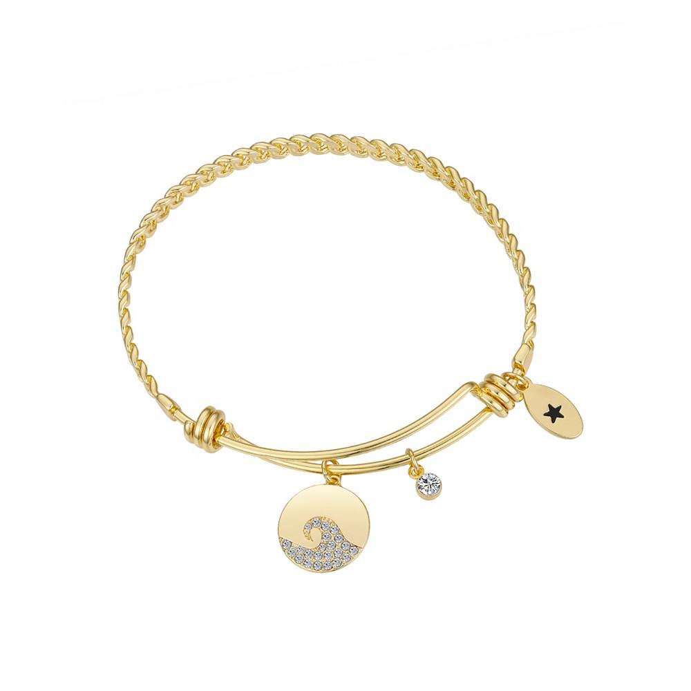 14k Gold Plated Crystal Wave Charm and Bezel Bangle Bracelet商品第1张图片规格展示