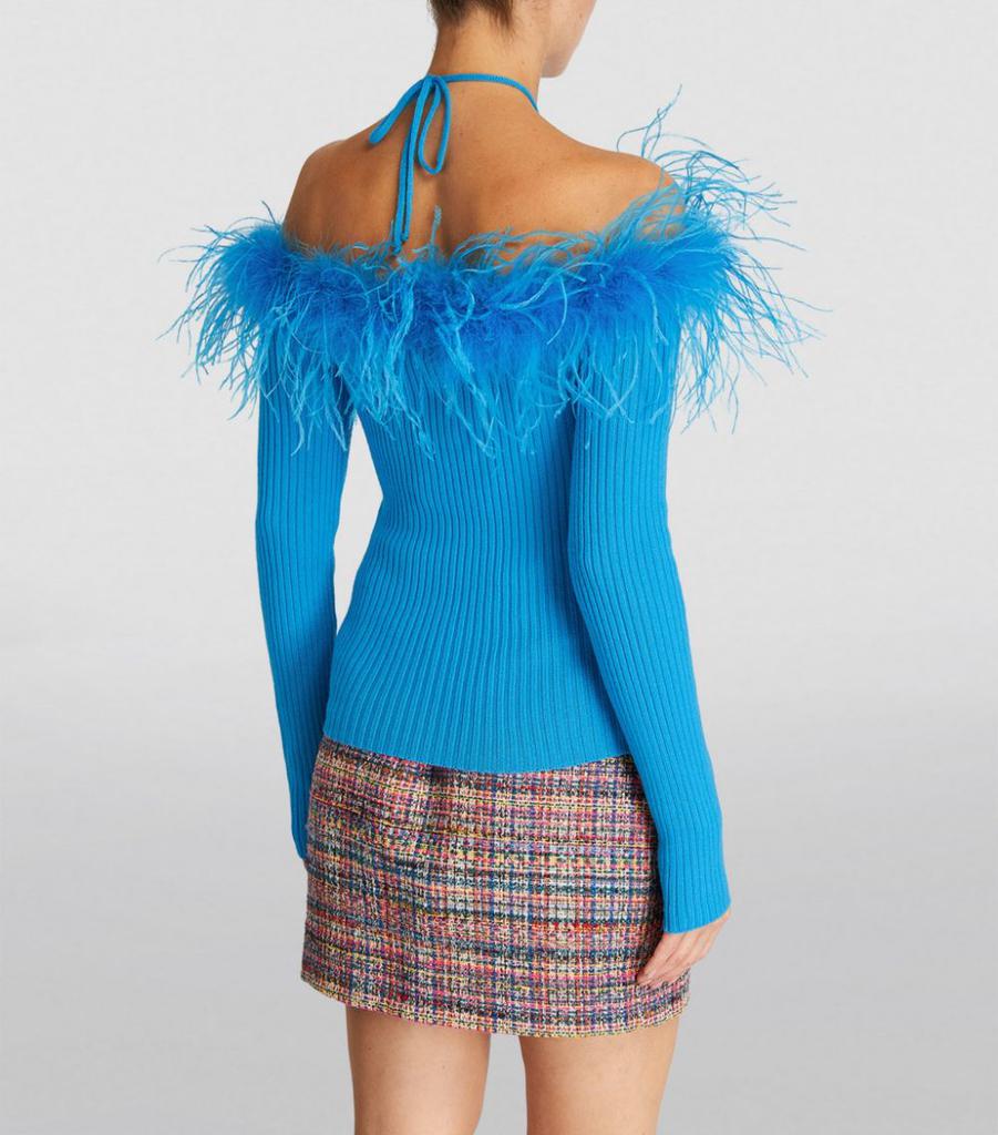 Feather-Trimmed Off-The-Shoulder Sweater商品第4张图片规格展示