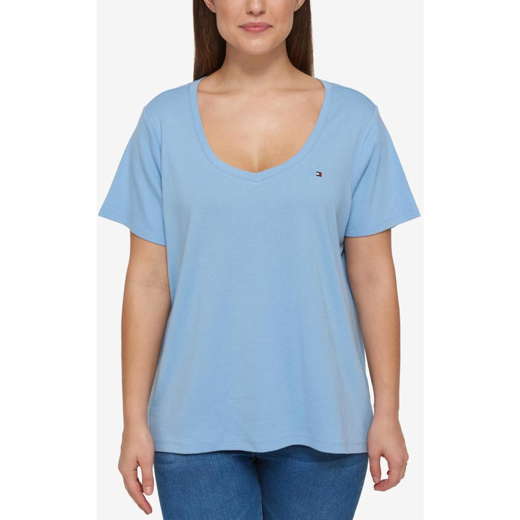 商品Tommy Hilfiger|Tommy Hilfiger Womens Plus V-Neck Cotton T-Shirt,价格¥86,第3张图片详细描述