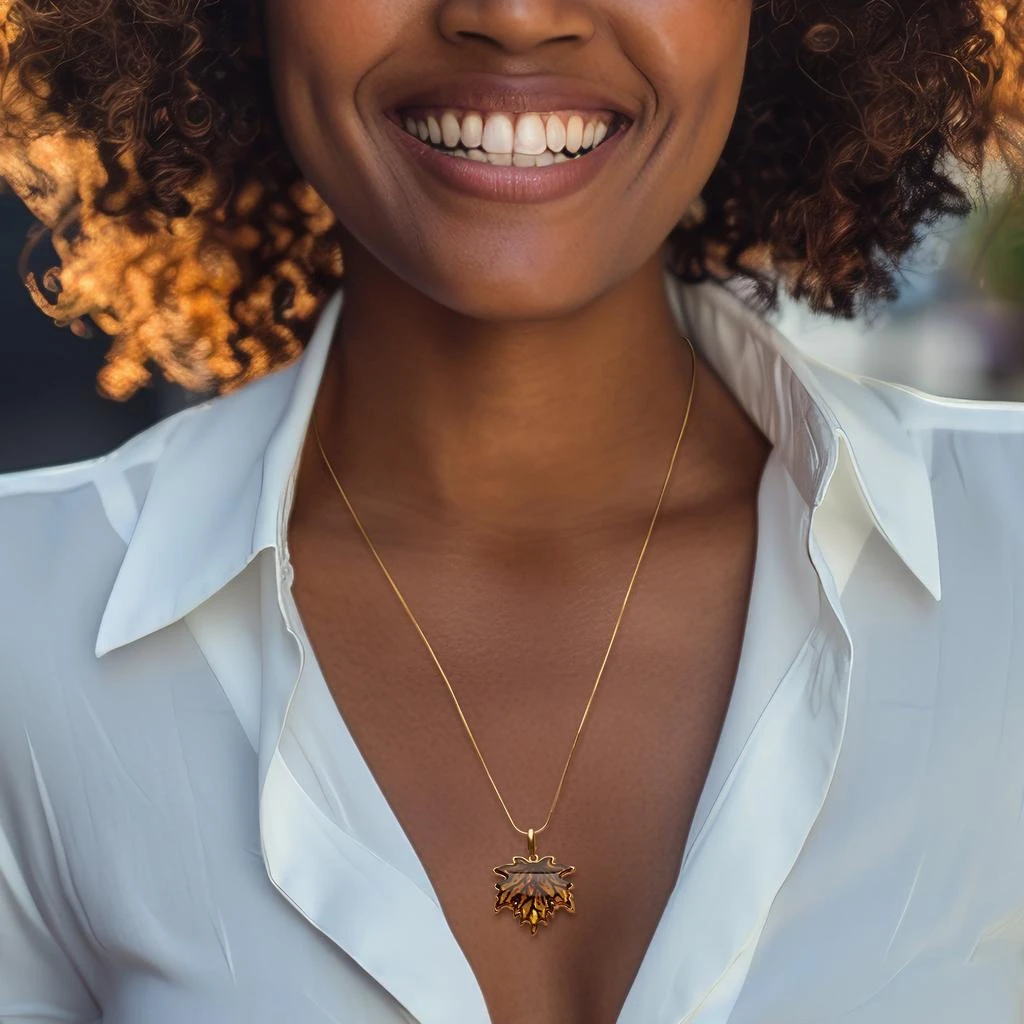 商品Ross-Simons|Amber Leaf Pendant Necklace in 18kt Gold Over Sterling,价格¥1105,第2张图片详细描述