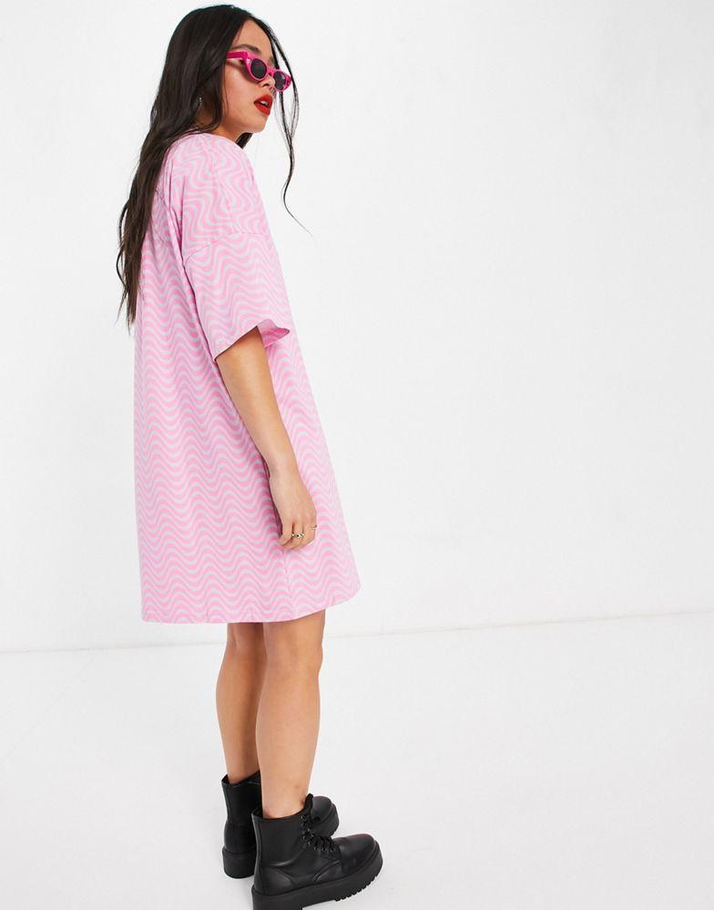 The Ragged Priest oversized t-shirt dress with embroidered logo in wave print商品第2张图片规格展示