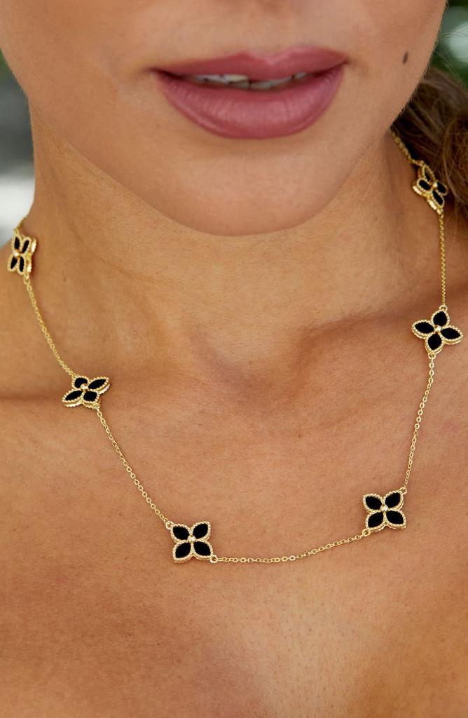 商品Savvy Cie Jewels|Yellow Gold Vermeil Onyx Flower Station Necklace,价格¥886,第4张图片详细描述