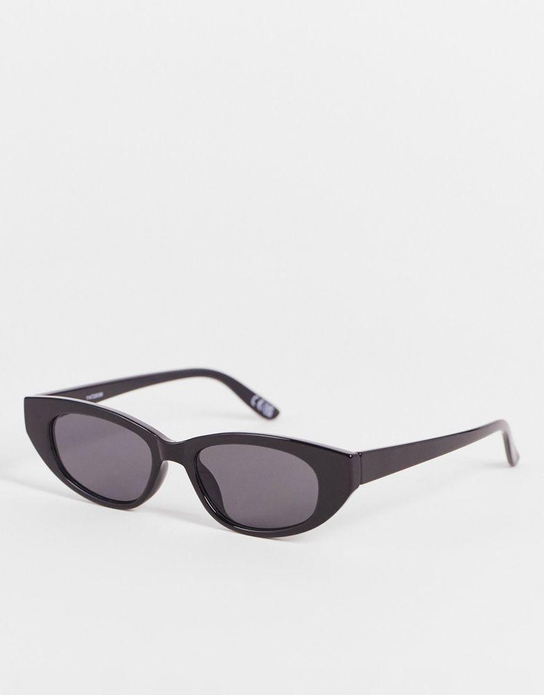 商品ASOS|ASOS DESIGN frame angled slim cat eye sunglasses in shiny black   - BLACK,价格¥47,第1张图片