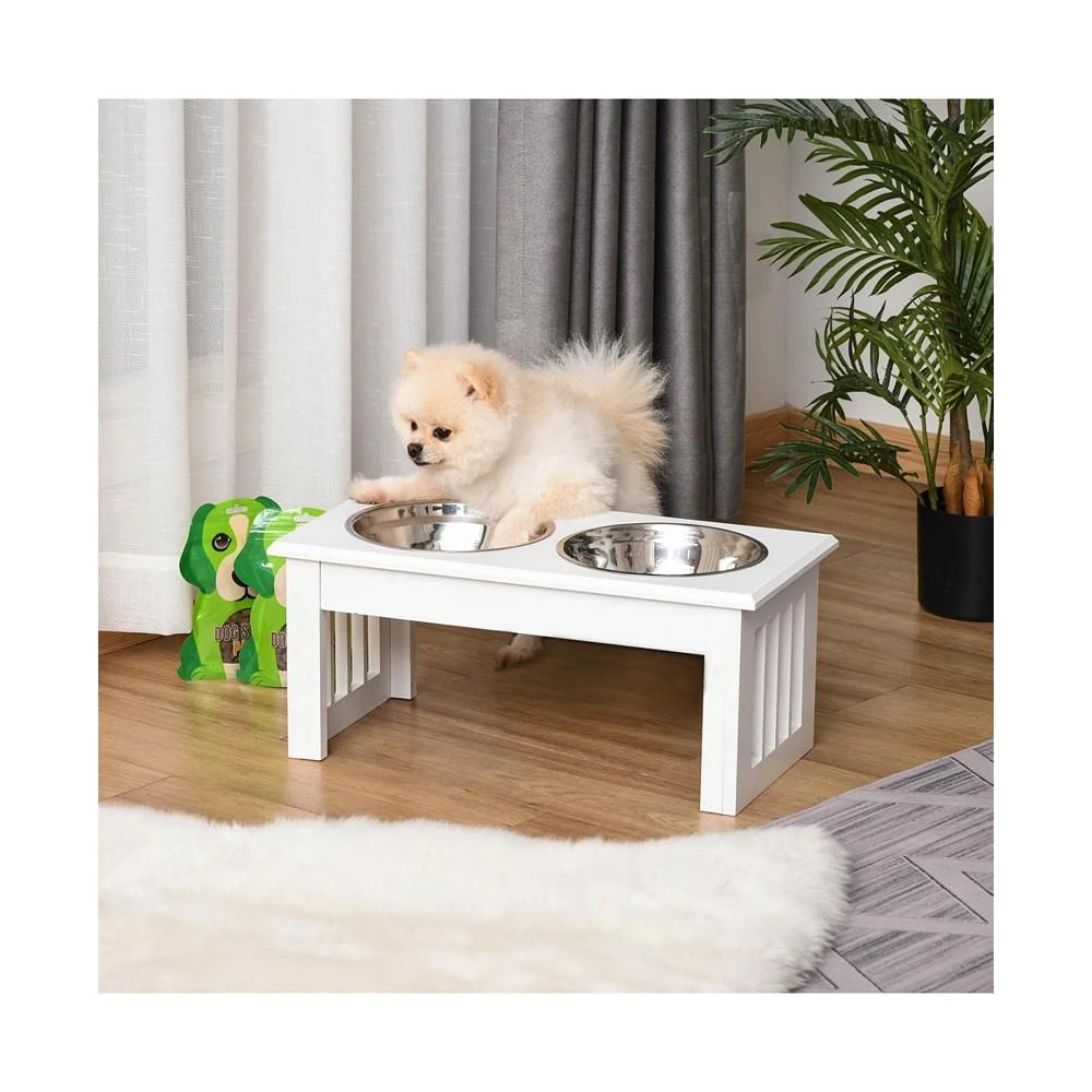 商品PawHut|Modern Elevated Pet Food Bowl Feeder Dishes, Set of 2 White,价格¥372,第3张图片详细描述