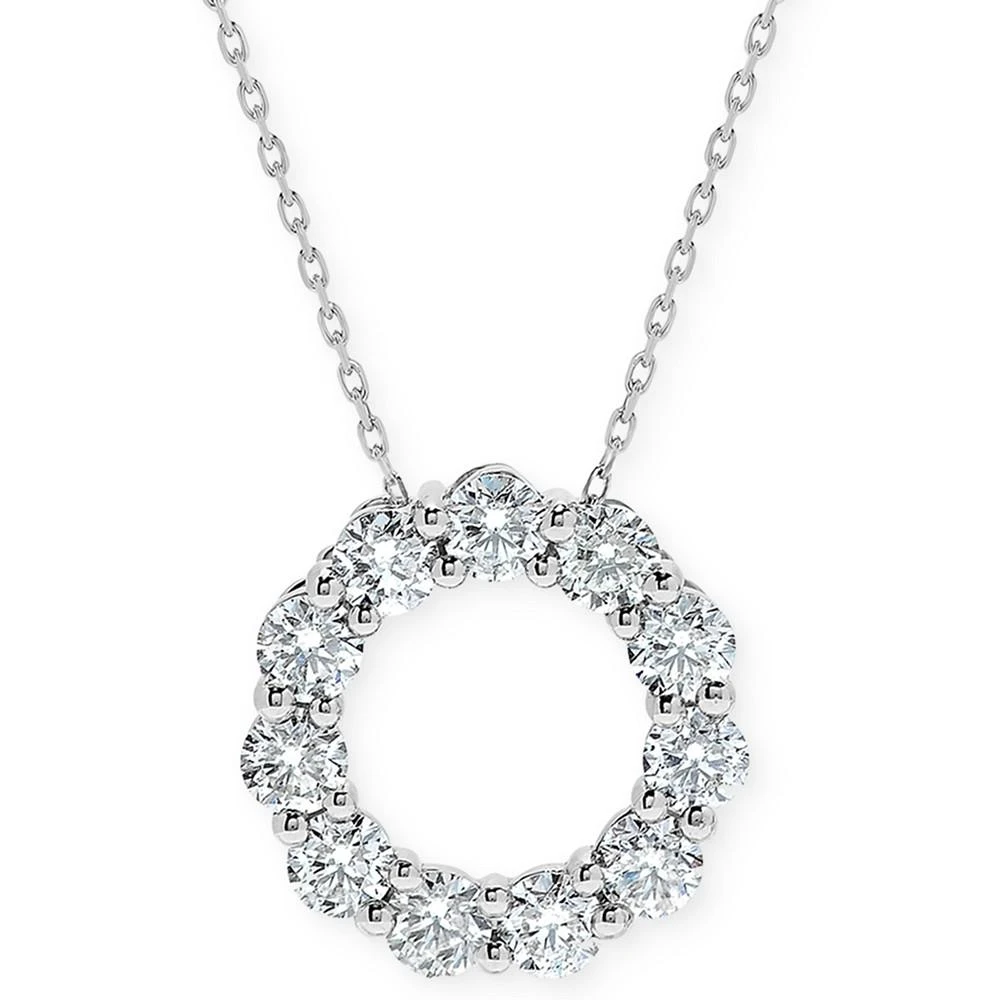 商品Macy's|Diamond Circle Pendant Necklace (1 ct. t.w.) in 14k White Gold, 16" + 2" extender,价格¥7494,第1张图片