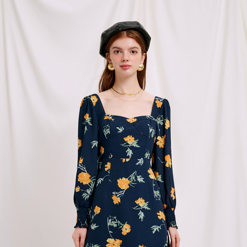 Arya藏青虞美人印花法式连衣裙 | Arya Dress - Navy Floral商品第3张图片规格展示