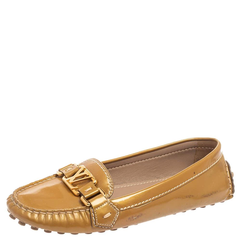 商品[二手商品] Louis Vuitton|Louis Vuitton Olive Green Patent Leather Logo Loafers Size 36,价格¥1547,第1张图片