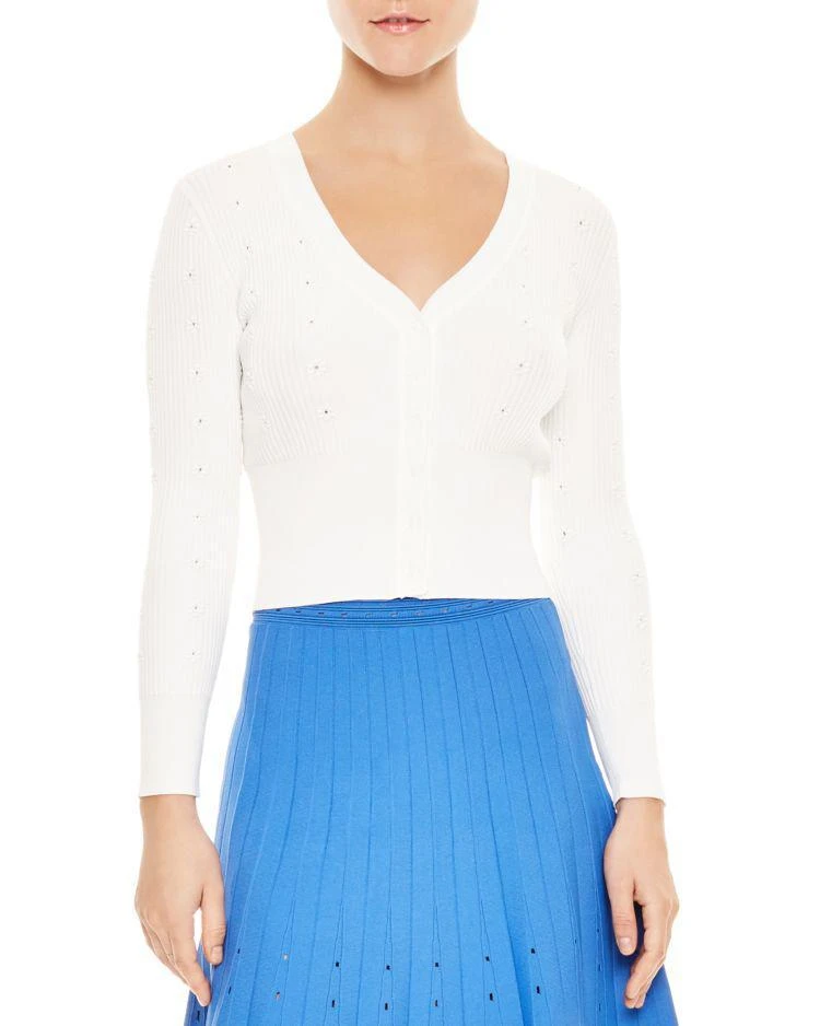 商品Sandro|Nao Eyelet Detail Ribbed Cardigan,价格¥1045,第1张图片