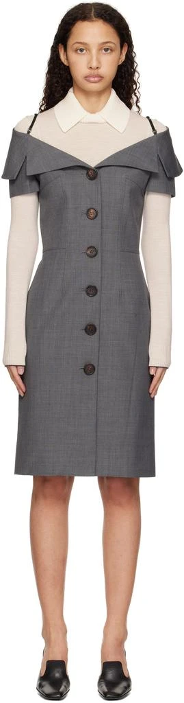 商品Shushu/Tong|Gray Off-Shoulder Lapel Slim Midi Dress,价格¥3061,第1张图片